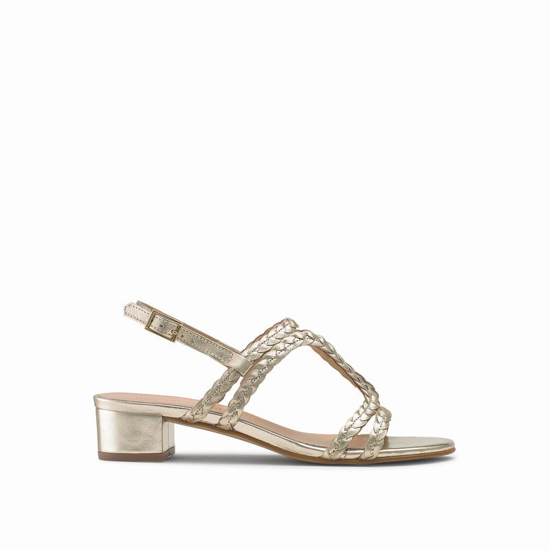 Russell & Bromley Twister Woven Strappy Block Heel Womens Metallic [XBW8670HD]
